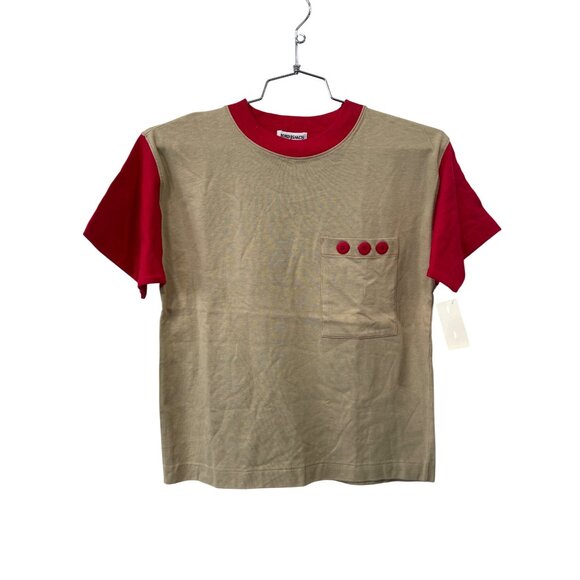 Vintage 90s Lord Isaacs Pocket Tshirt Buttons Size Medium Tan Red Deadstock NEW - Picture 1 of 7